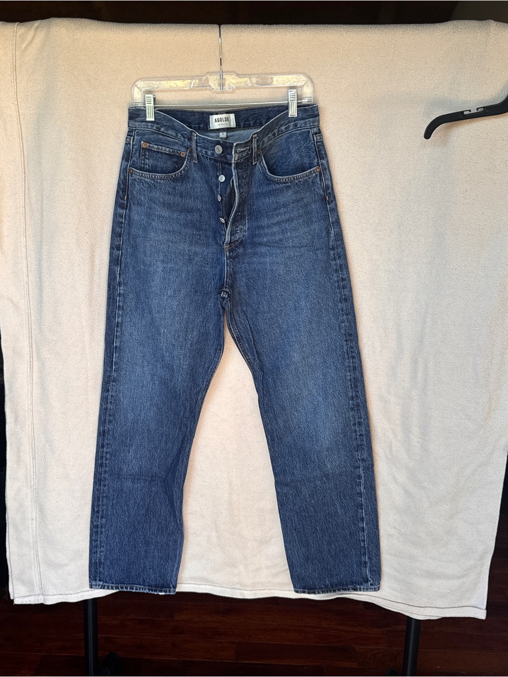 Agolde High Rise Straight Leg Jeans in Classic Blue